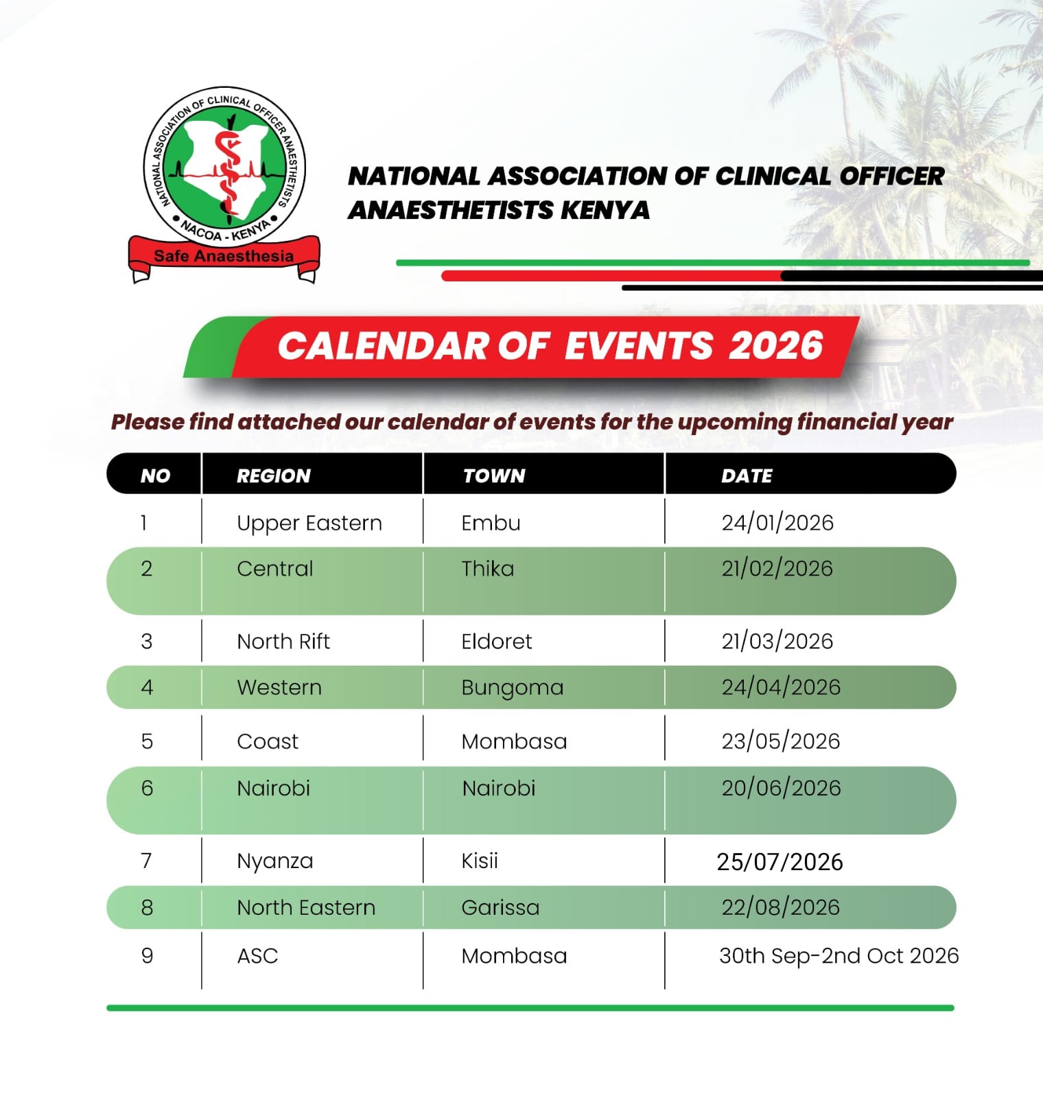 CALENDAR OF EVENTS 2026
