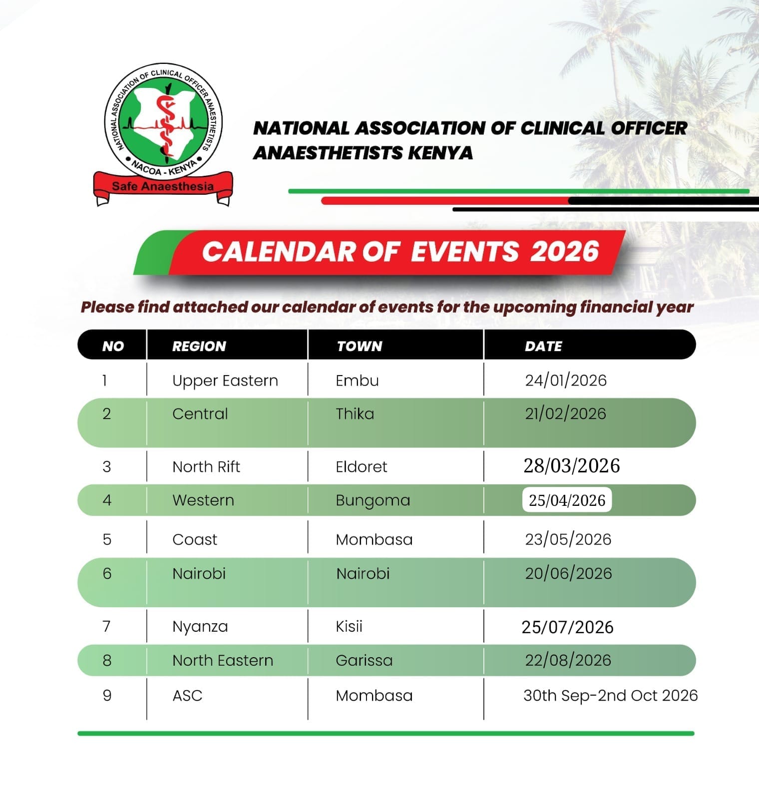 CALENDAR OF EVENTS 2026